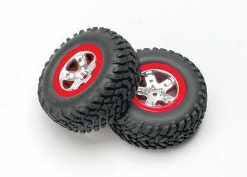 Tires & Wheels SCT/SCT Satin Chrome-Red 4WD/2WD Rear (2) in the group Brands / T / Traxxas / Tires & Wheels at Minicars Hobby Distribution AB (425873A)