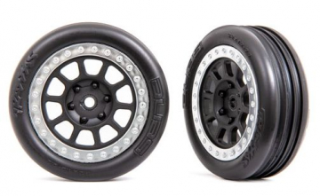 Tires & Wheels Alias Ribbed Medium / Grey Satin w. Chrome Ring 2.2 2WD Front (2) in the group Brands / T / Traxxas / Tires & Wheels at Minicars Hobby Distribution AB (422471G)