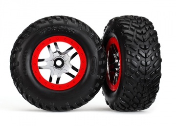 Tires & Wheels SCT/S-Spoke Chrome-Red 4WD/2WD Rear TSM (2) in der Gruppe Hersteller / T / Traxxas / Tires & Wheels bei Minicars Hobby Distribution AB (426891)