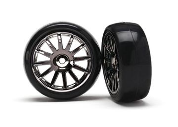 Tires & Wheels Slicks/12-Spoke Black Chrome LaTrax Rally (2) in der Gruppe Hersteller / T / Traxxas / Tires & Wheels bei Minicars Hobby Distribution AB (427573A)