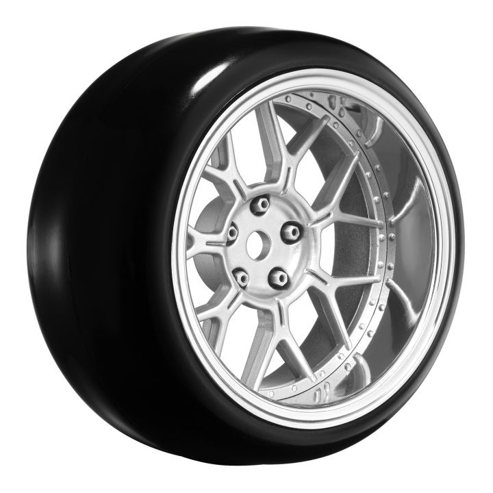 Tires & Wheels Drift / 14-Spoke Matte Silver (2,4,6,8mm Offset) 12mm Hex (4)