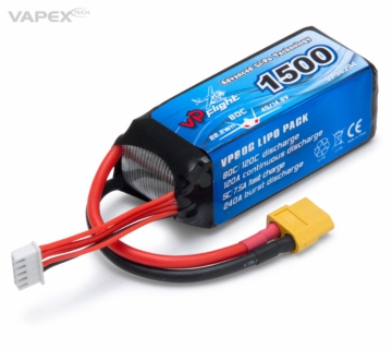 Li-Po Batteri 4S 14,8V 1500mAh 80C XT60-Kontakt i gruppen Fabrikat / V/W / Vapex / Li-Po Batterier hos Minicars Hobby Distribution AB (VP98294)