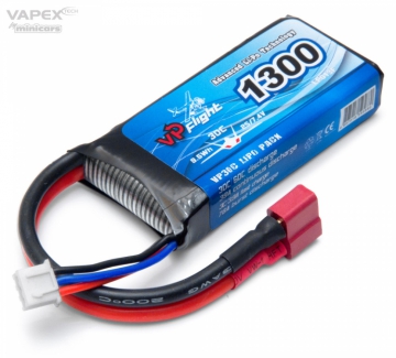 Li-Po Battery 2S 7.4V 1300mAh 30C T-Connector in the group Brands / V/W / Vapex / Li-Po Batteries at Minicars Hobby Distribution AB (VPLP013FD)