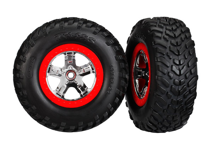 Däck & Fälg SCT/SCT Krom-Röd 2WD Fram (2) i gruppen Katalog / Fabrikat / T / Traxxas / Däck & Fälg hos Minicars Hobby Distribution AB (425888)