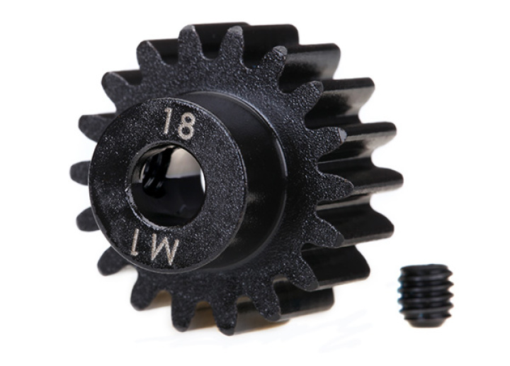 Motordrev (Pinion) 18T 1.0M för 5mm Axel (Fräst, Härdad) i gruppen Katalog / Fabrikat / T / Traxxas / Reservdelar hos Minicars Hobby Distribution AB (426491R)