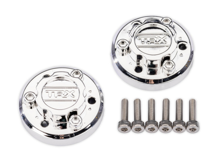Wheel Center Caps Chrome (2) with Screws X-Truck in der Gruppe Katalog / Hersteller / T / Traxxas / Spare Parts bei Minicars Hobby Distribution AB (427625)