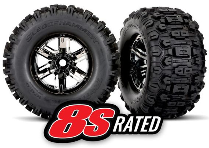 Däck & Fälg Sledgehammer/X-Maxx Svart Krom (2) i gruppen Katalog / Fabrikat / T / Traxxas / Däck & Fälg hos Minicars Hobby Distribution AB (427774A)