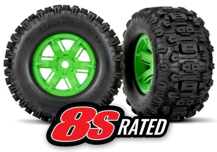 Däck & Fälg Sledgehammer/X-Maxx Grön (2) i gruppen Katalog / Fabrikat / T / Traxxas / Däck & Fälg hos Minicars Hobby Distribution AB (427774G)