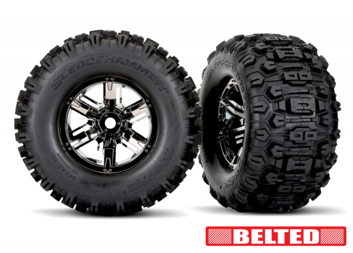 Däck & Fälg Sledgehammer Förstärkta / X-MAXX Svart Krom (2) i gruppen Katalog / Fabrikat / T / Traxxas / Däck & Fälg hos Minicars Hobby Distribution AB (427871X)