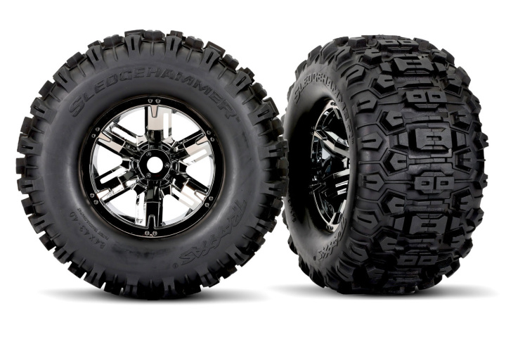Däck & Fälg Sledgehammer Förstärkta / X-MAXX Svart Krom (2) i gruppen Katalog / Fabrikat / T / Traxxas / Däck & Fälg hos Minicars Hobby Distribution AB (427871X)