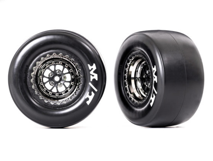 Däck & Fälg Bak Svart Krom Mickey Thompson (2) Drag Slash i gruppen Katalog / Fabrikat / T / Traxxas / Däck & Fälg hos Minicars Hobby Distribution AB (429476X)