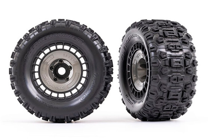 Däck & Fälg Sledgehammer 3.8\'\' / Svart 3-delad Eker (med Hjulnav) (2) i gruppen Katalog / Fabrikat / T / Traxxas / Däck & Fälg hos Minicars Hobby Distribution AB (429572)