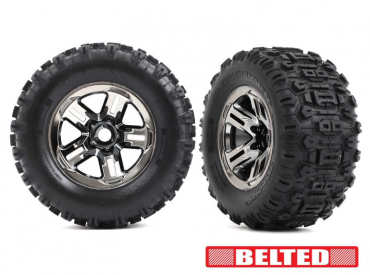 Däck & Fälg Sledgehammer Förstärkta 3.8\'\' Svart Krom (17mm Hex) (2) i gruppen Katalog / Fabrikat / T / Traxxas / Däck & Fälg hos Minicars Hobby Distribution AB (429573A)