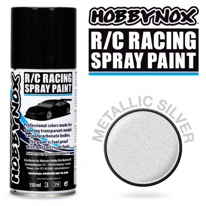 Metallic Silver R/C Racing Spray Färg 150 ml i gruppen Katalog / Fabrikat / H / Hobbynox / Sprayfärger RC Bil hos Minicars Hobby Distribution AB (HN1200)