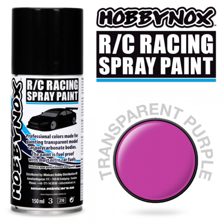 Transparent Purple R/C Racing Spray Färg 150 ml i gruppen Katalog / Fabrikat / H / Hobbynox / Sprayfärger RC Bil hos Minicars Hobby Distribution AB (HN1506)