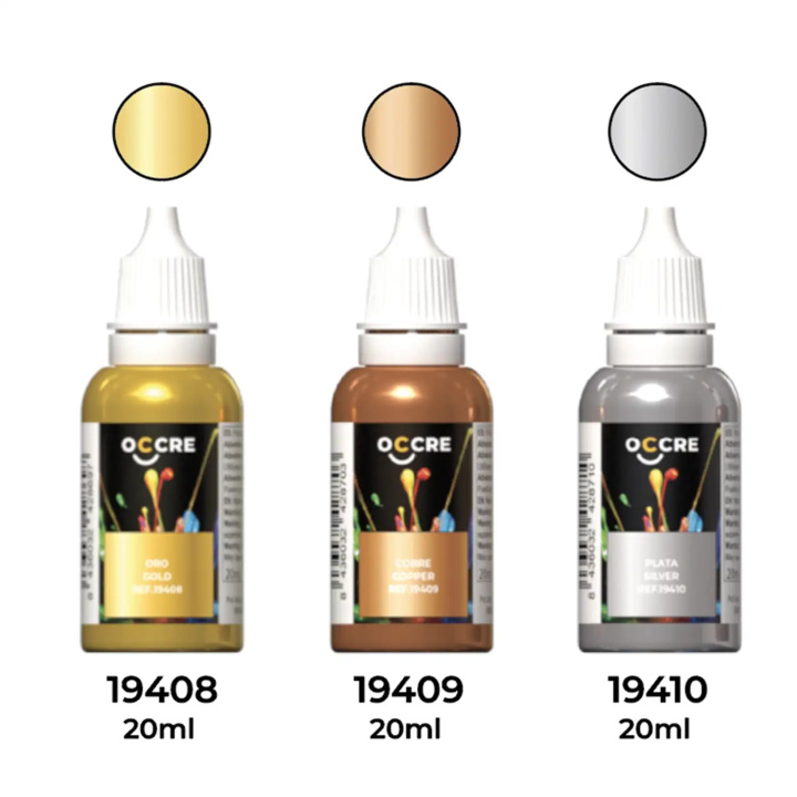 OcCre Färgset 3 Flaskor Metallic i gruppen Katalog / Bygghobby / Färg & Tillbehör / Hobbyfärg Akryl hos Minicars Hobby Distribution AB (OC90550)