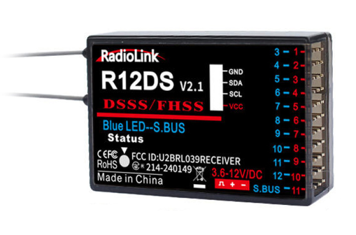 Receiver R12DS 12-channels (AT9, AT9S, AT10, AT10ll) in der Gruppe Katalog / RC-Zubehör / Receivers / Recievers bei Minicars Hobby Distribution AB (RLR12DS)