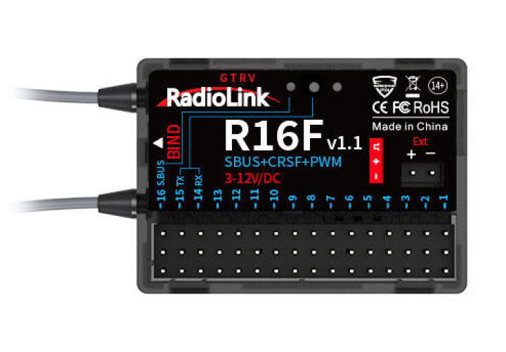 Mottagare R16F 16-kanaler i gruppen Katalog / Tillbehör & Delar / Mottagare / Mottagare hos Minicars Hobby Distribution AB (RLR16F)