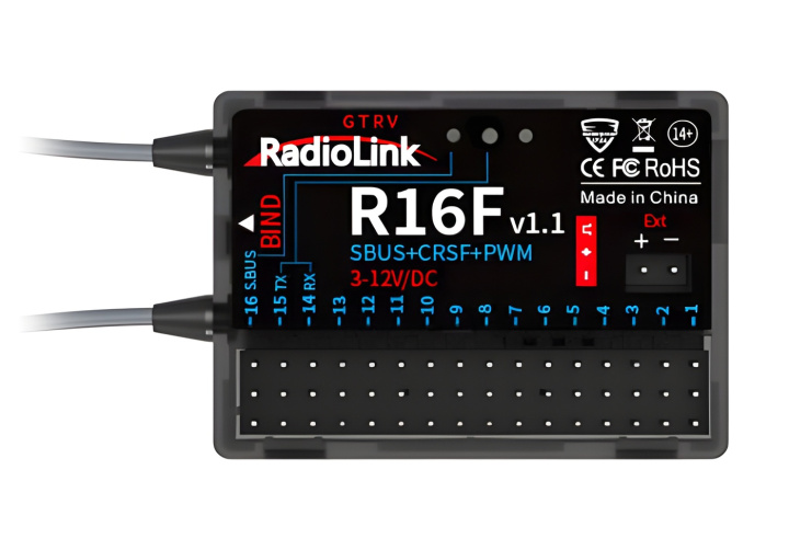 Mottagare R16F 16-kanaler i gruppen Katalog / Tillbehör & Delar hos Minicars Hobby Distribution AB (RLR16F)