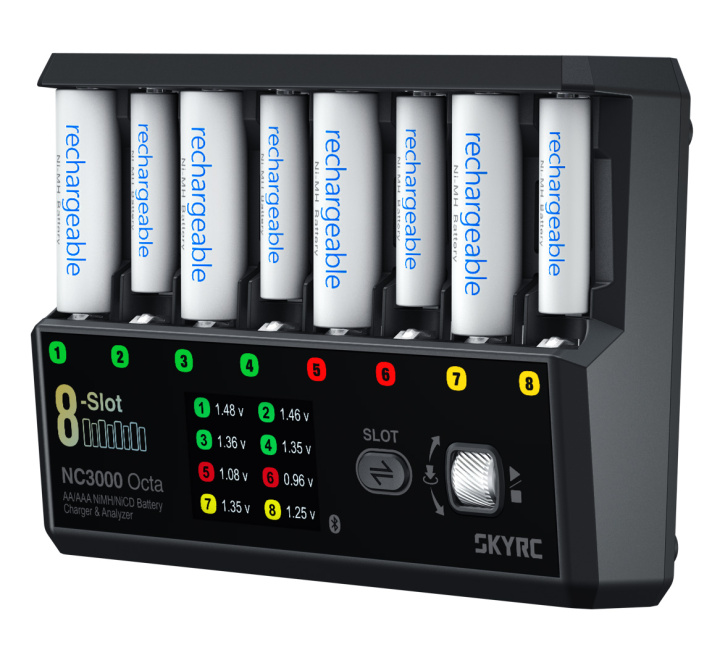 SkyRC NC3000 Octa Charger NiMH/NiCd AA/AAA 0.2-3A PD 65W in the group Catalog / Brands / S / SkyRC / Chargers & Power Supply at Minicars Hobby Distribution AB (SK100228-01)