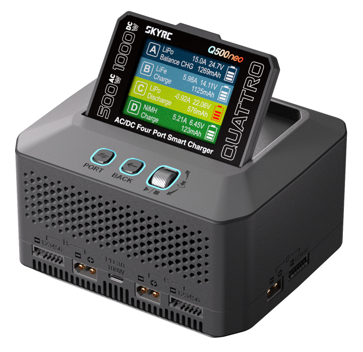 Q500neo Quattro Laddare 1-6S 1000W AC&DC i gruppen Katalog / Fabrikat / S / SkyRC / Laddare & Nätaggregat hos Minicars Hobby Distribution AB (SK100232-01)