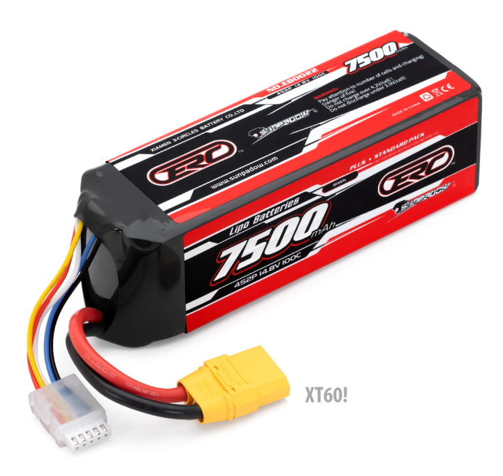 Li-Po Batteri 4S 14,8V 7500mAh 100C XT60-Kontakt* i gruppen Katalog / Fabrikat / S / Sunpadow / Sunpadow Batterier hos Minicars Hobby Distribution AB (SW256421)