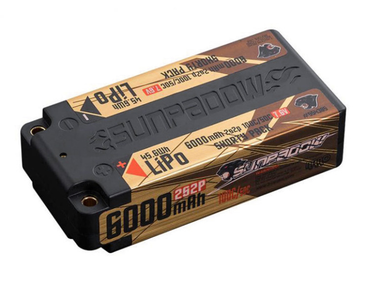Li-Po Batteri 2S 7,6V 6000mAh 100C Shorty HV Gold* i gruppen Katalog / Fabrikat / S / Sunpadow / Sunpadow Batterier hos Minicars Hobby Distribution AB (SW554385)