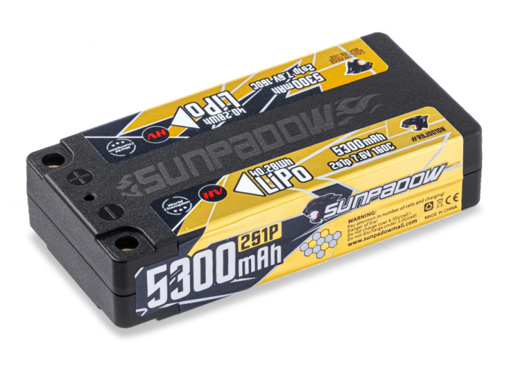 Li-Po Batteri 2S 7,6V 5300mAh 160C HV Shorty ULCG i gruppen Katalog / Fabrikat / S / Sunpadow / Sunpadow Batterier hos Minicars Hobby Distribution AB (SWRBJ0010H)