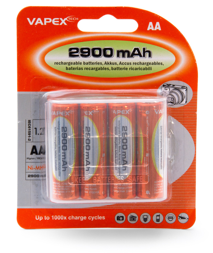 AA/R6 Batteri NiMH 2900mAh 4-pack i gruppen Katalog / Fabrikat / V/W / Vapex / Konsument Batterier hos Minicars Hobby Distribution AB (VP4VTE2900AA)