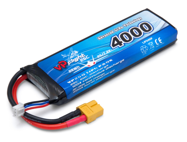 Li-Po Batteri 2S 7,4V 4000mAh 25C XT60-Kontakt i gruppen Katalog / Tillbehör & Delar / Batterier & Tillb. hos Minicars Hobby Distribution AB (VPLP040FXT)
